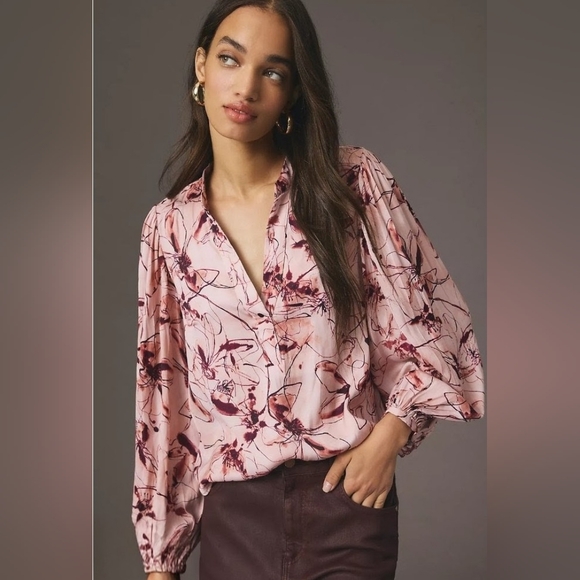 Anthropologie Tops - NWOT $110 Anthropologie Printed Bell Sleeve Blouse Size Small